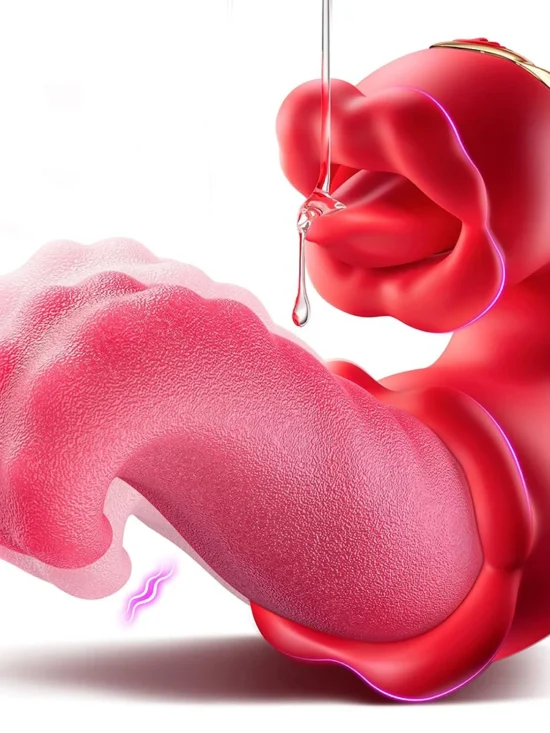 4 in 1 Thrusting Tongue Vibrator 10 Vibrating Mouth Licking Clitoral Vibrator Sucking Clit Stimulator G Spot Adult Sex Toy